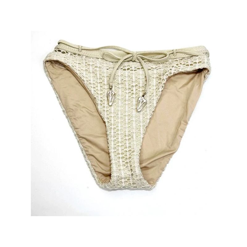 Isabella Rose Women's Beige Belted Metallic Bikini Swimwear Bottom L